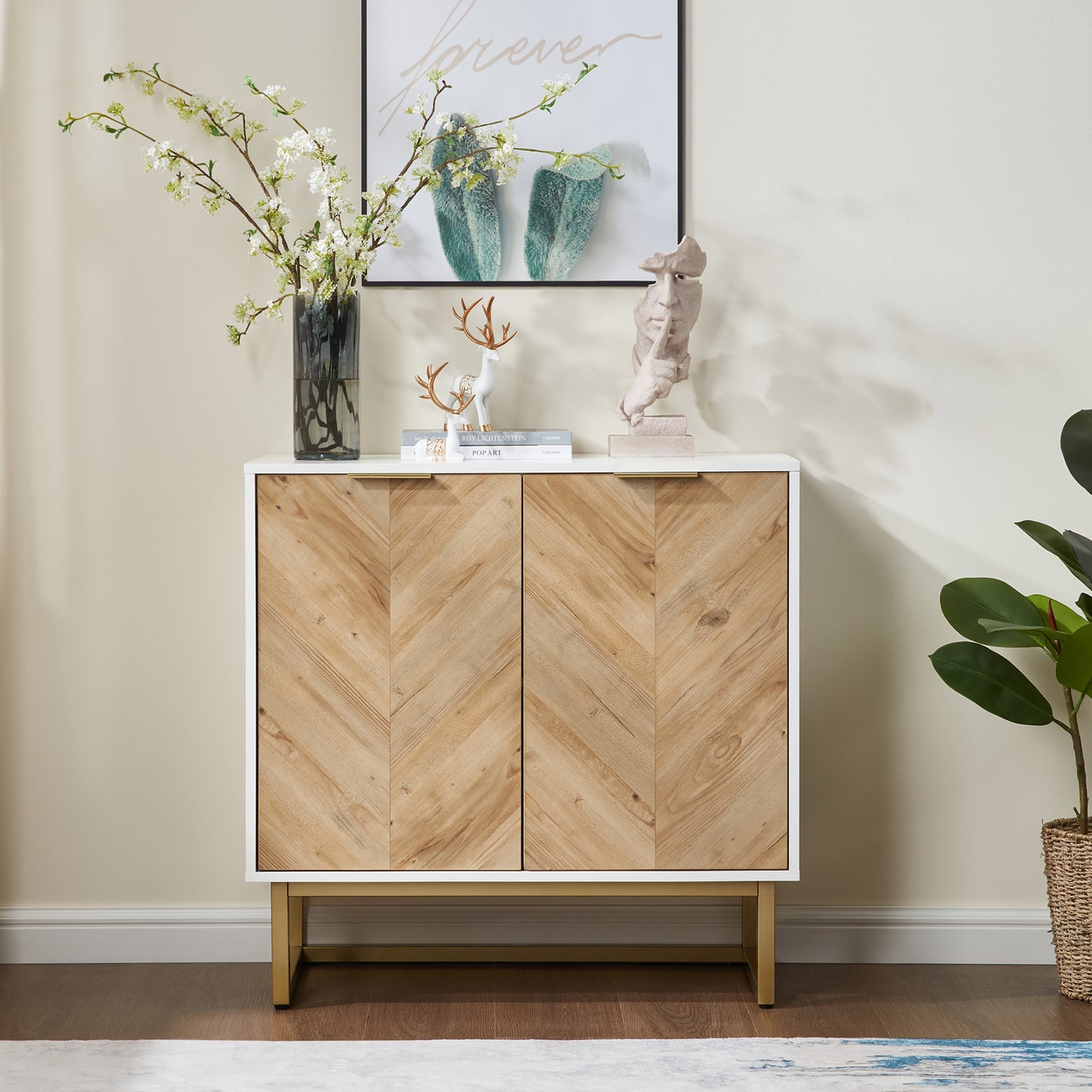 Gabinete Blanco y Dorado Moderno con 2 Puertas
