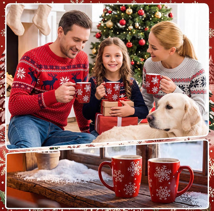 Juego de 4 tazas de cerámica de copo de nieve para regalo, 12 onzas