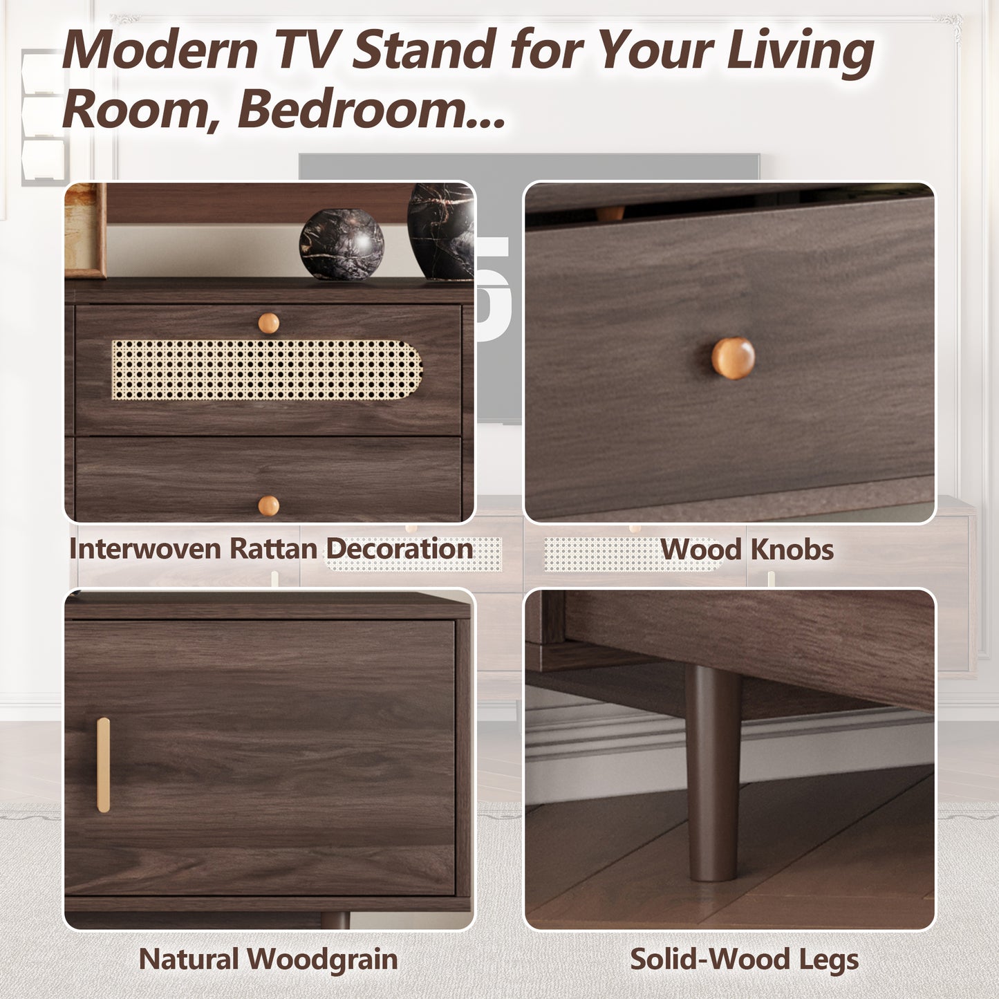 76 TV Stand With Drawers For Living Room Bedroom, For TVs Up To 85 Inches, With Storage