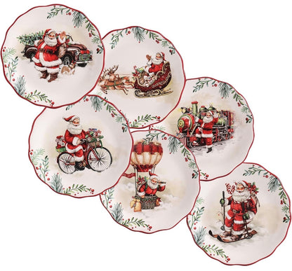 Santa On The Way - Juego de 6 platos festoneados para aperitivos
