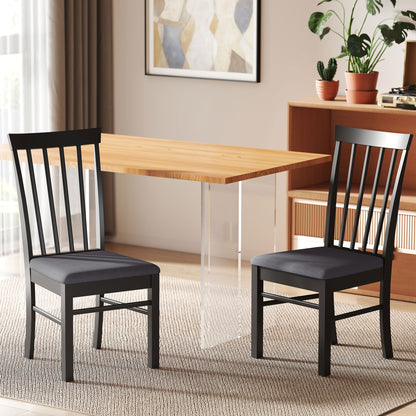 Wooden Dining Chairs Set of 2, Farmhouse Upholstered Kitchen Chairs with Rubber Wood Frame, Black and Gray