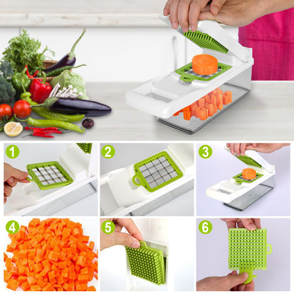 1Set 12 In 1 Vegetable Chopper With Container Kitchen Food Slicer