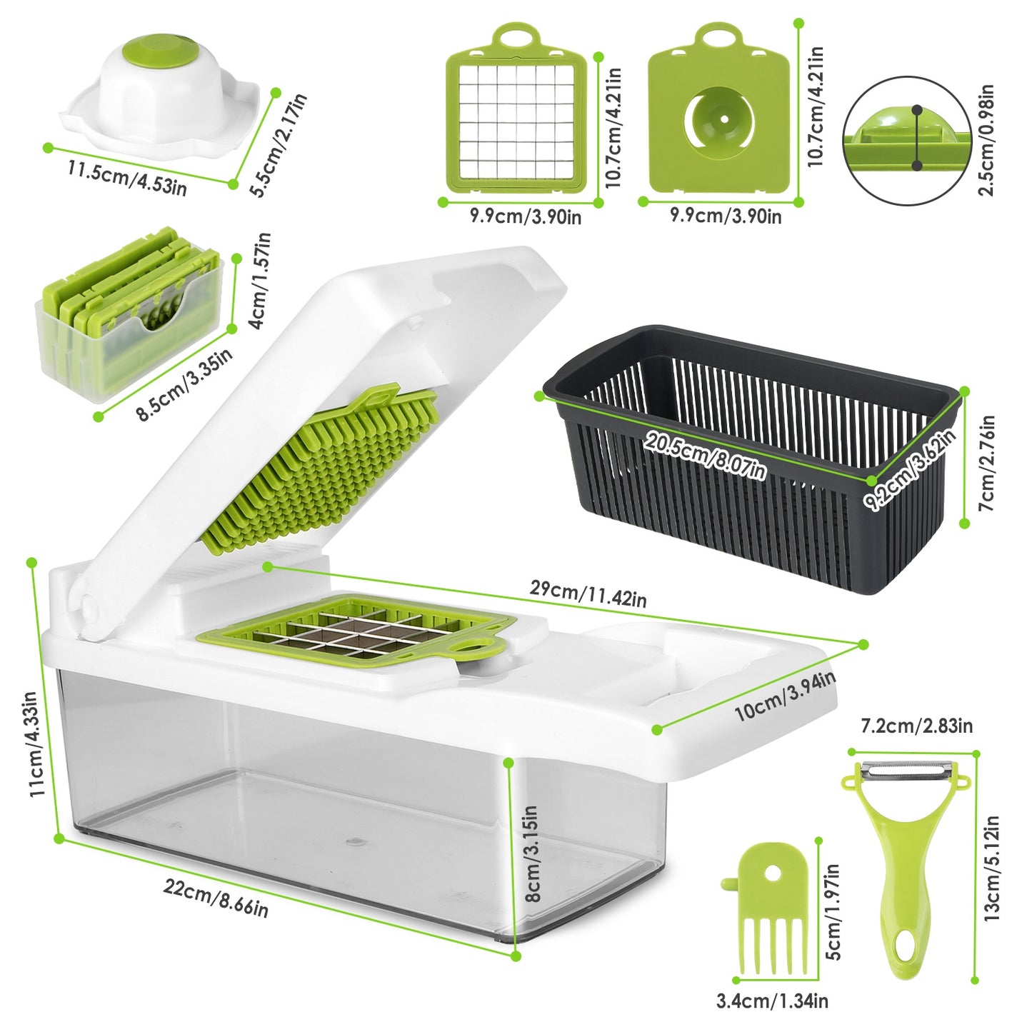 1Set 12 In 1 Vegetable Chopper With Container Kitchen Food Slicer