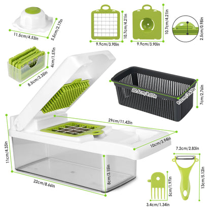 1Set 12 In 1 Vegetable Chopper With Container Kitchen Food Slicer