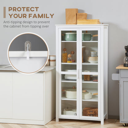 63" Kitchen Pantry Cabinet Display, Freestanding Storage, with 2 Glass Doors