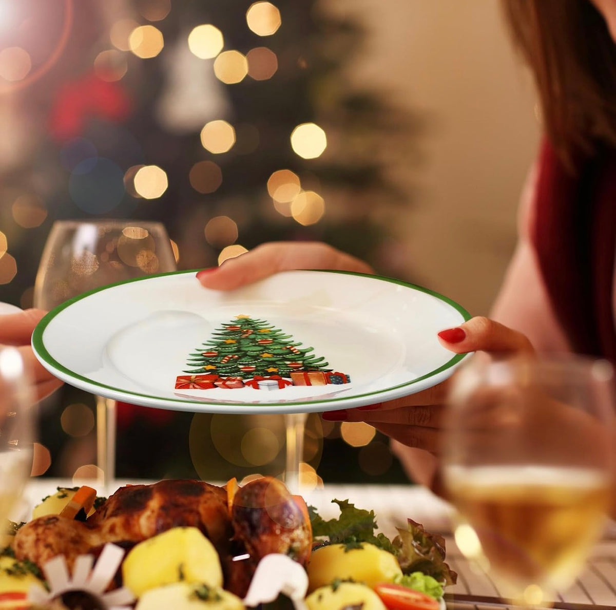 6 Piezas Platos de Navidad de Cerámica de 6 Pulgadas Decoraciones de Árbol de Navidad