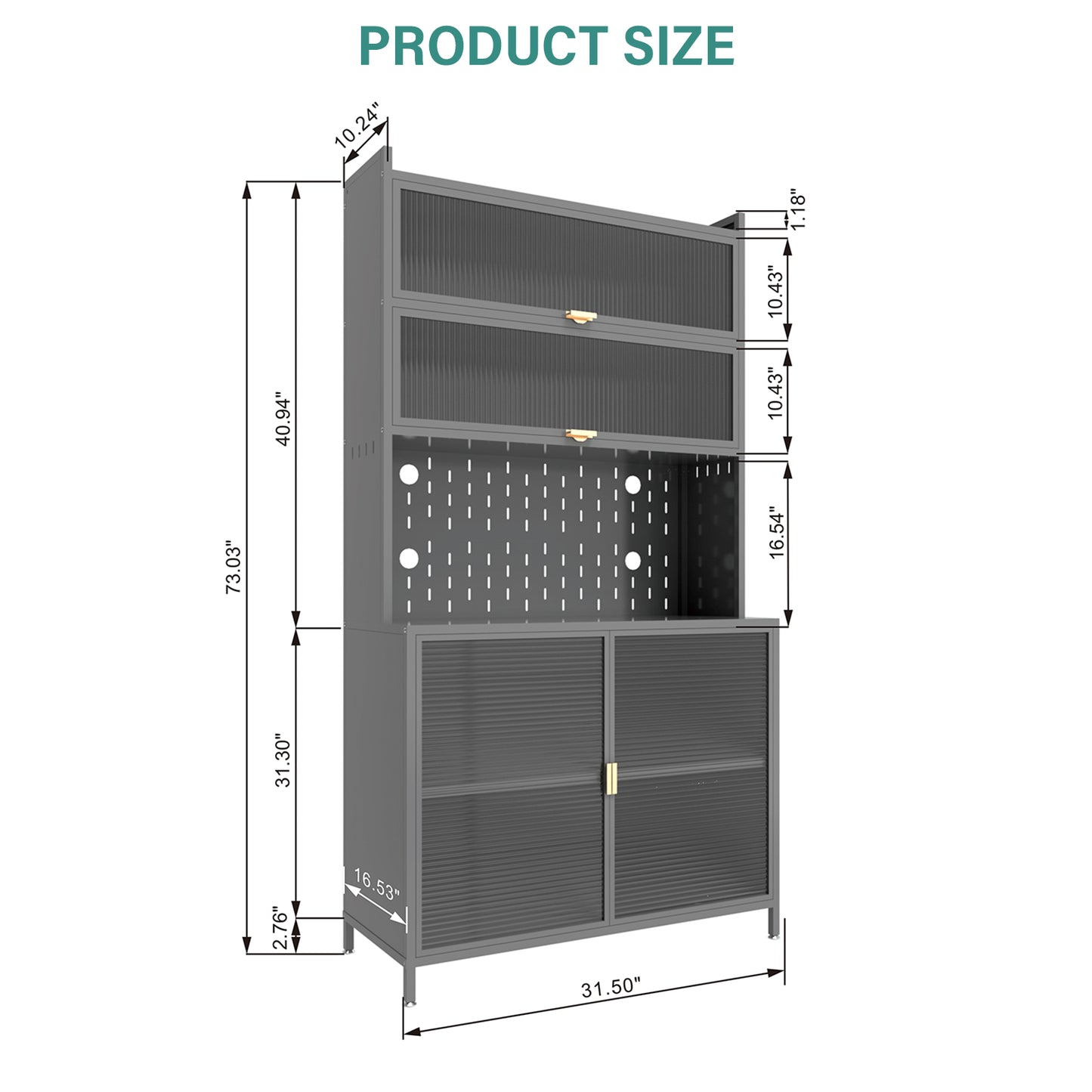 73'' Tall Kitchen Pantry Cabinet , 6 Level Flip Door With Pegboard Spacious, Adjustable & Stylish Metal Pantry Storage Cabinet, Anti-Tip Design Hutch For Kitchen, Dining Room, Living Room Grey