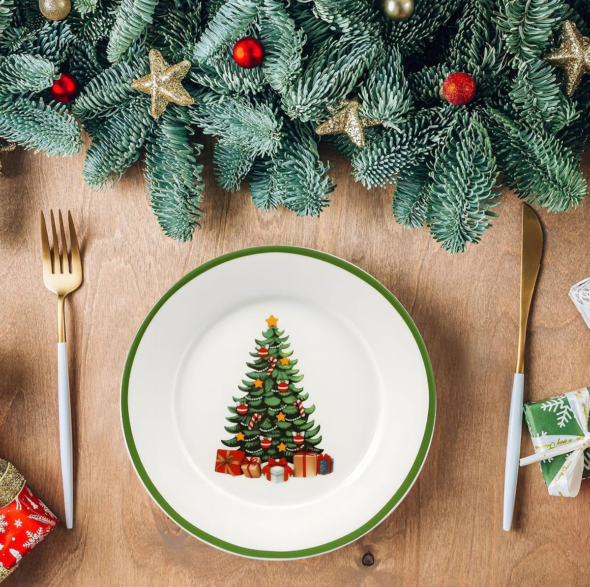 6 Piezas Platos de Navidad de Cerámica de 6 Pulgadas Decoraciones de Árbol de Navidad