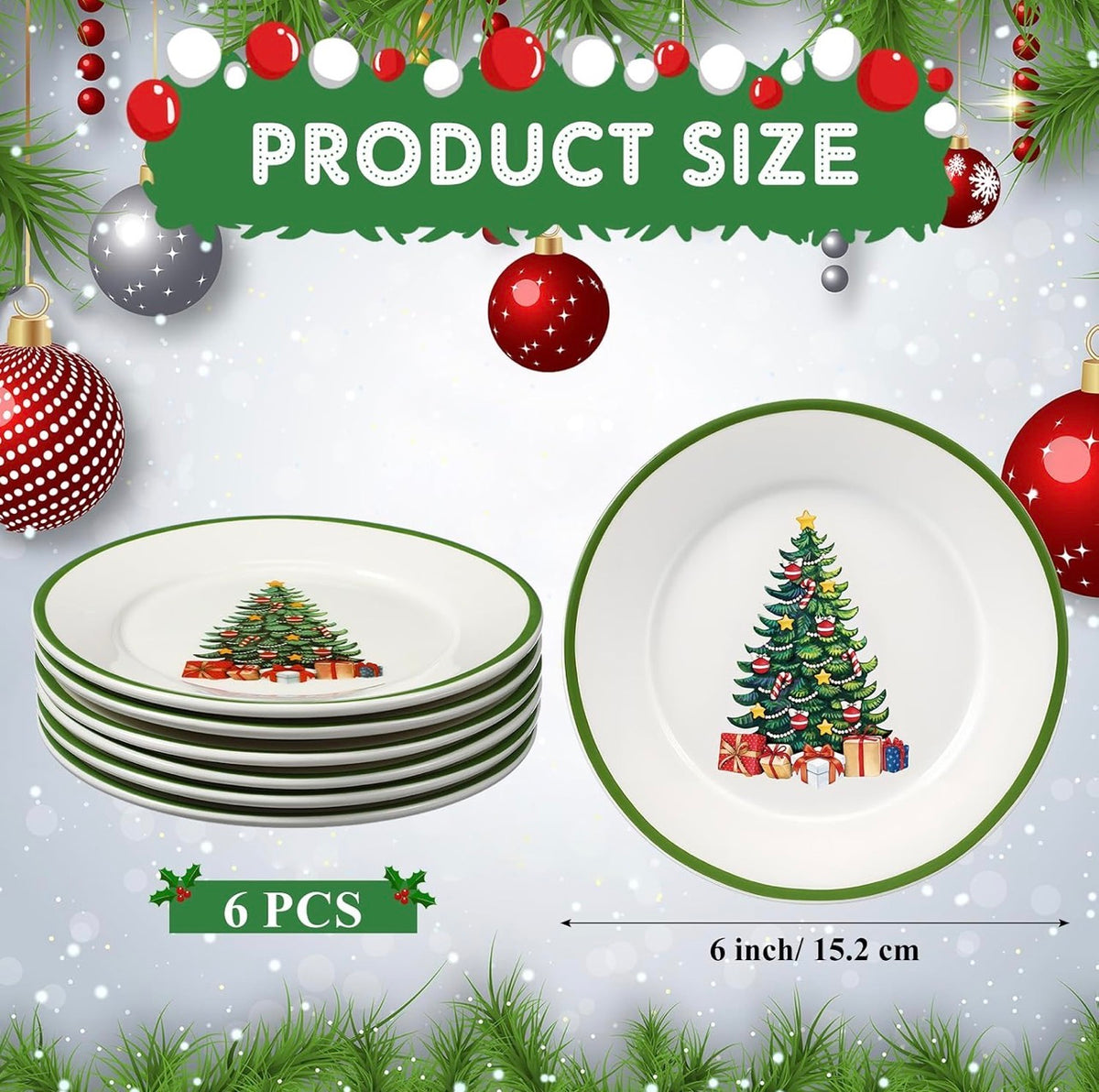 6 Piezas Platos de Navidad de Cerámica de 6 Pulgadas Decoraciones de Árbol de Navidad