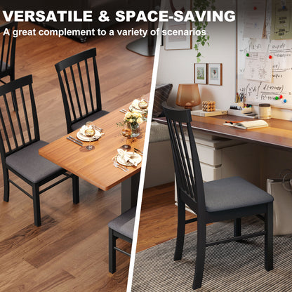 Wooden Dining Chairs Set of 2, Farmhouse Upholstered Kitchen Chairs with Rubber Wood Frame, Black and Gray