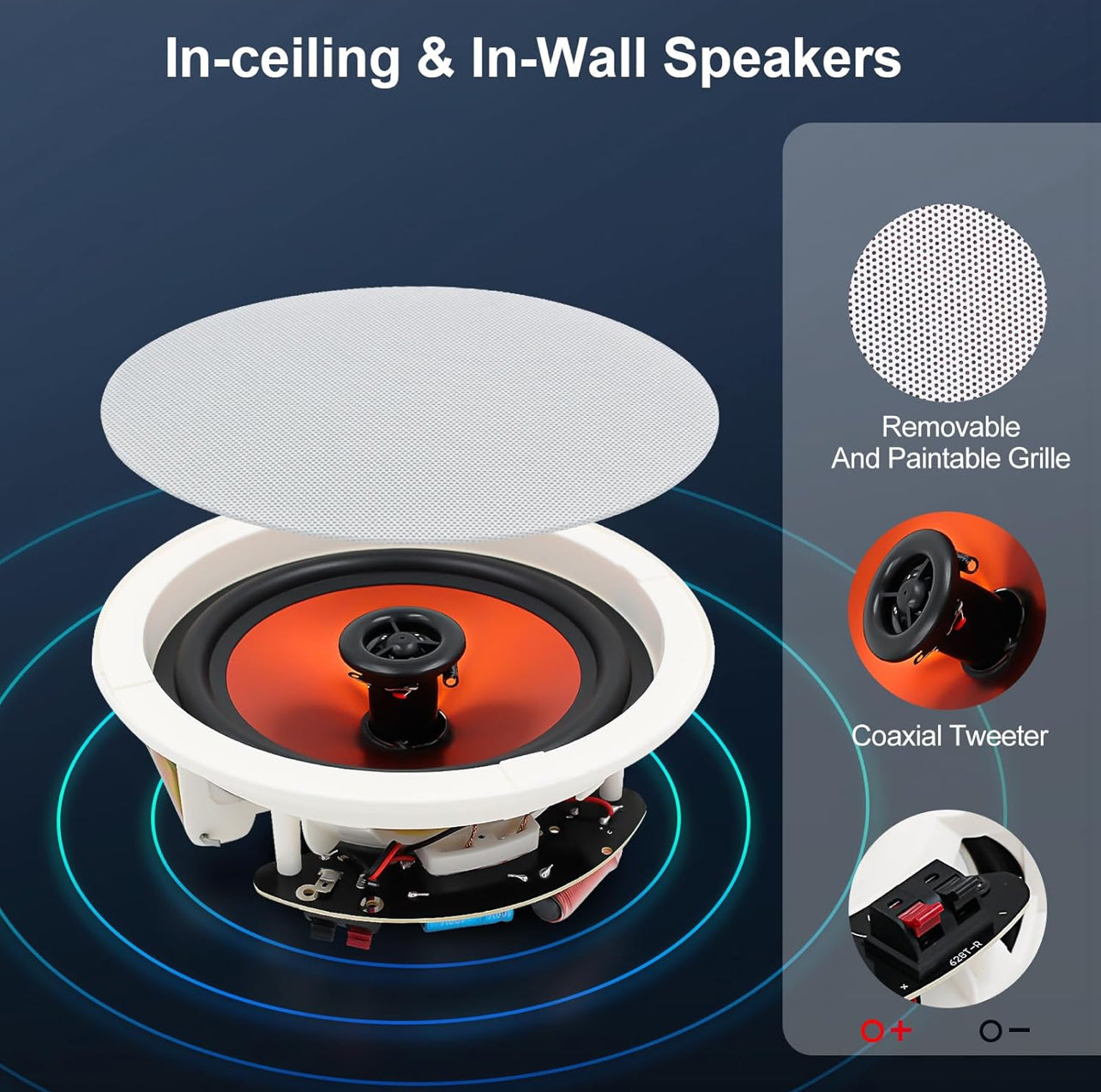 STUDIOFINIX Altavoces de techo Bluetooth de 6.5 pulgadas, sistema de altavoces empotrados con cable de 600 W