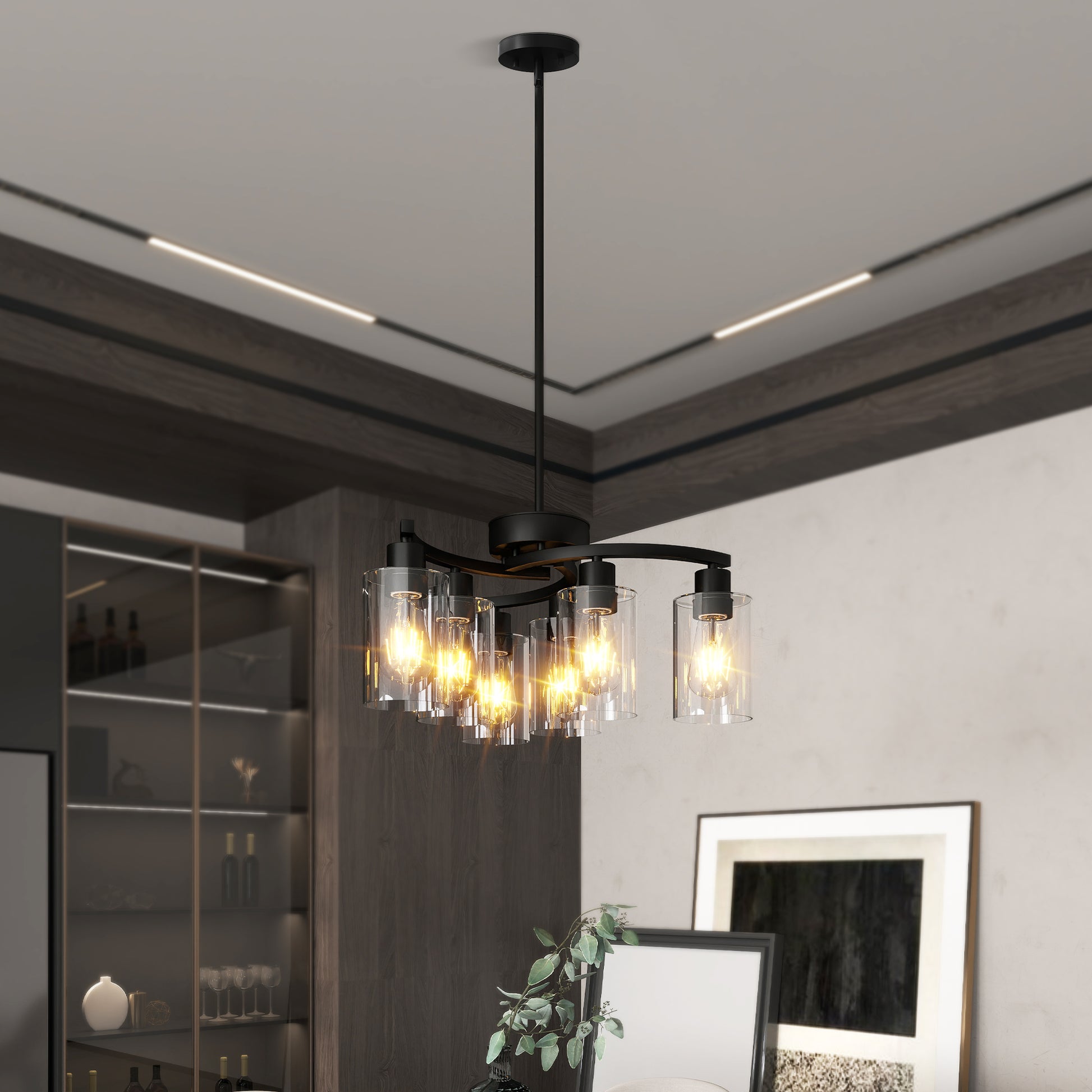 "Lámpara de techo negra moderna 6 luces estilo industrial para cocina".
