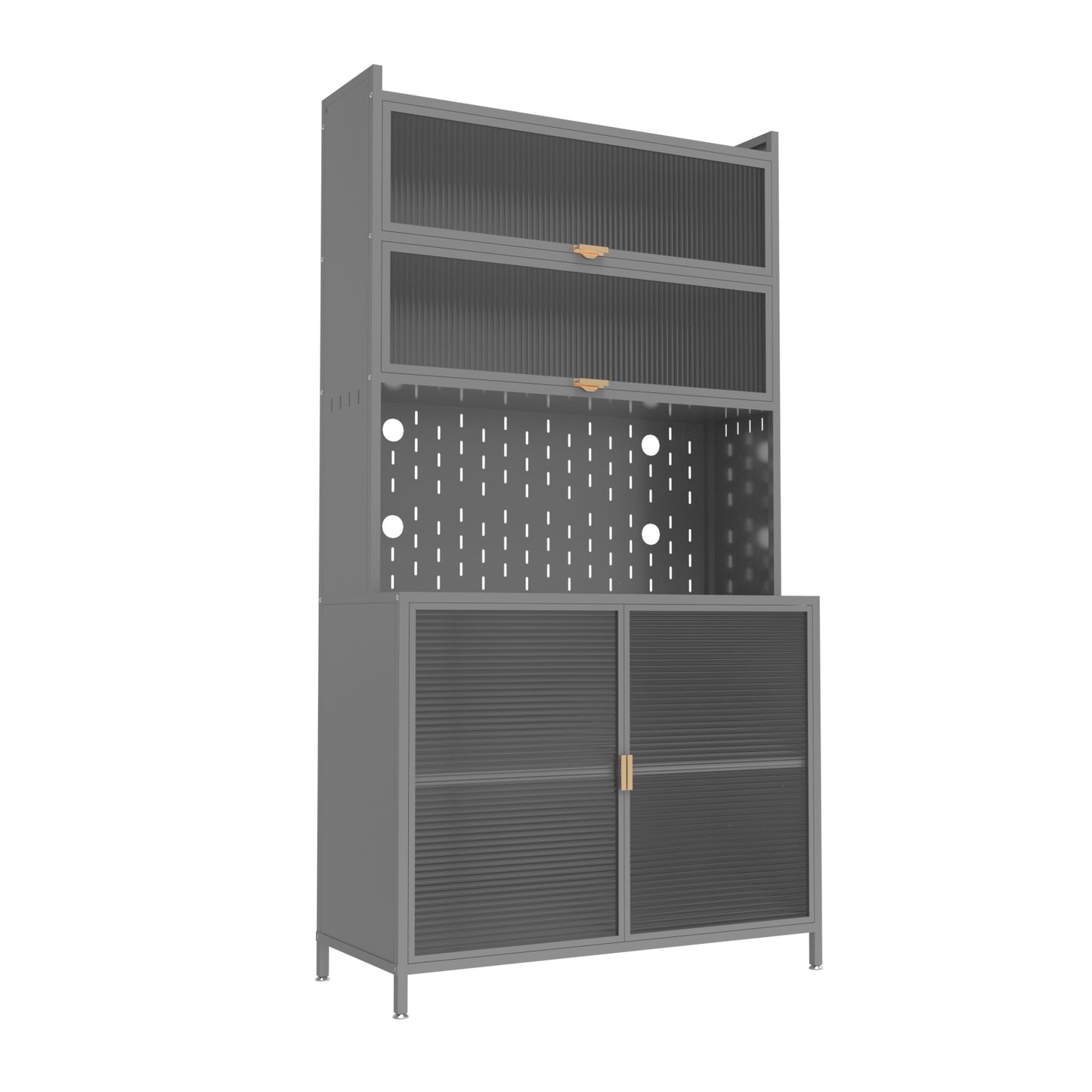 73'' Tall Kitchen Pantry Cabinet , 6 Level Flip Door With Pegboard Spacious, Adjustable & Stylish Metal Pantry Storage Cabinet, Anti-Tip Design Hutch For Kitchen, Dining Room, Living Room Grey