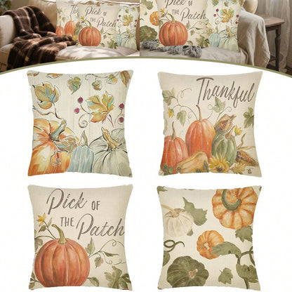 Fall Pillow Covers Set Of 4 Pumpkin Pick, Throw Pillow Covers Thanksgiving Watercolour Outdoor Farmhouse Pillow Case For Home Sofa Couch Supplies