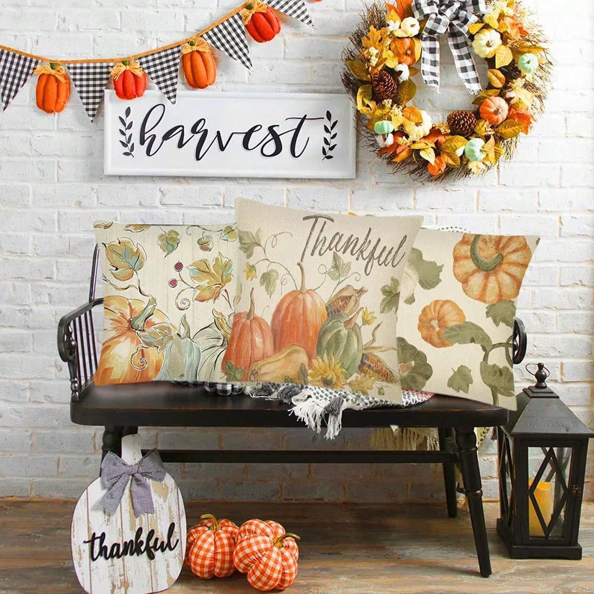 Fall Pillow Covers Set Of 4 Pumpkin Pick, Throw Pillow Covers Thanksgiving Watercolour Outdoor Farmhouse Pillow Case For Home Sofa Couch Supplies