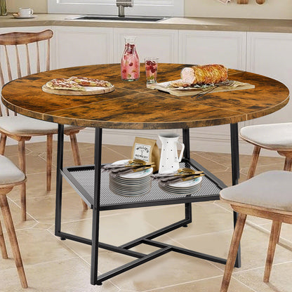 51inch Round Dining Table For 4-6  Tiger Stripes Black Wooden Dining