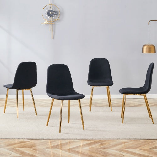 Sillas de Comedor Modernas Negras con Patas Doradas (Set de 4)