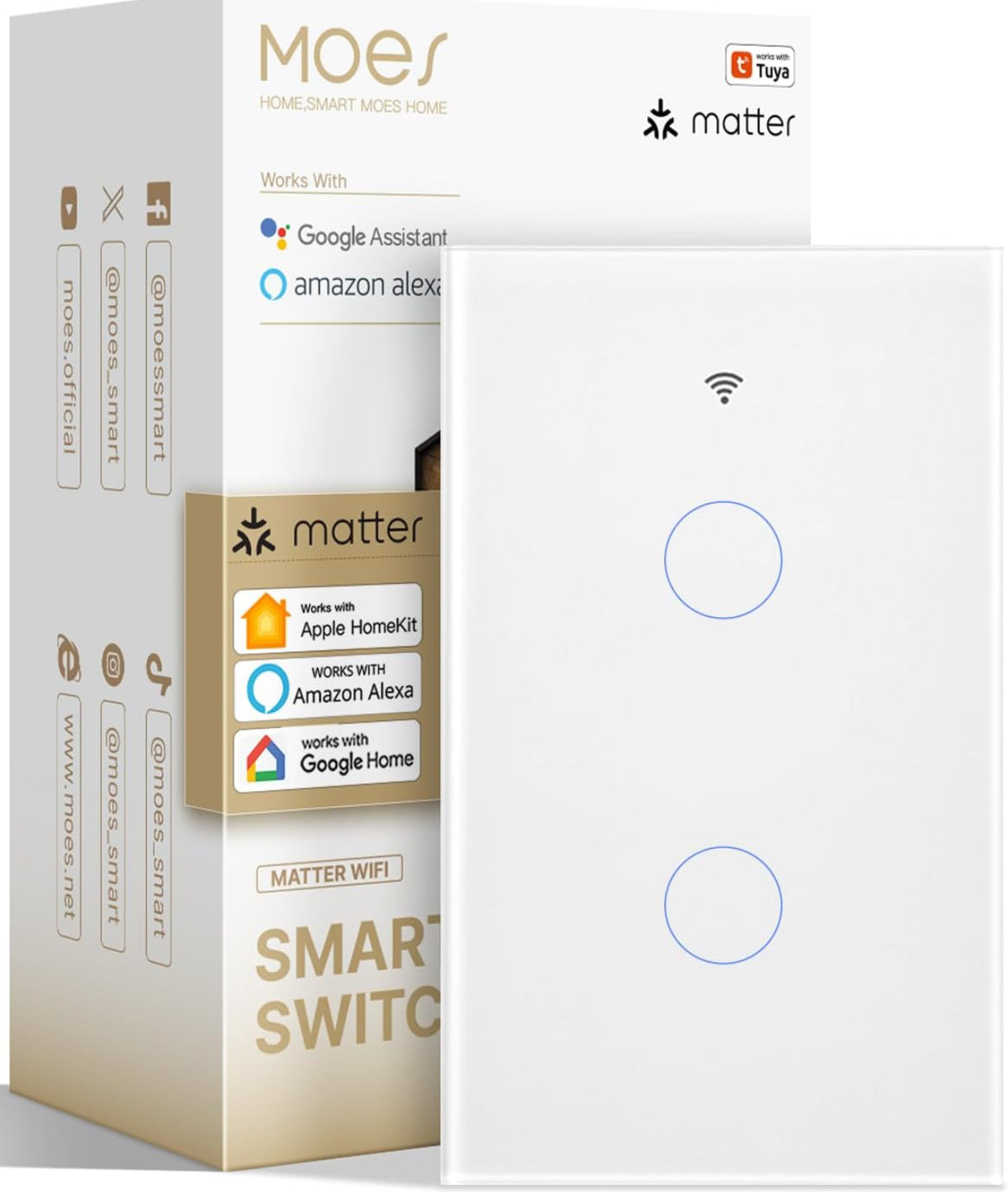 MOES Matter - Interruptor de pared táctil inteligente, interruptor de pared Wi-Fi, necesita cable neutro, un solo polo