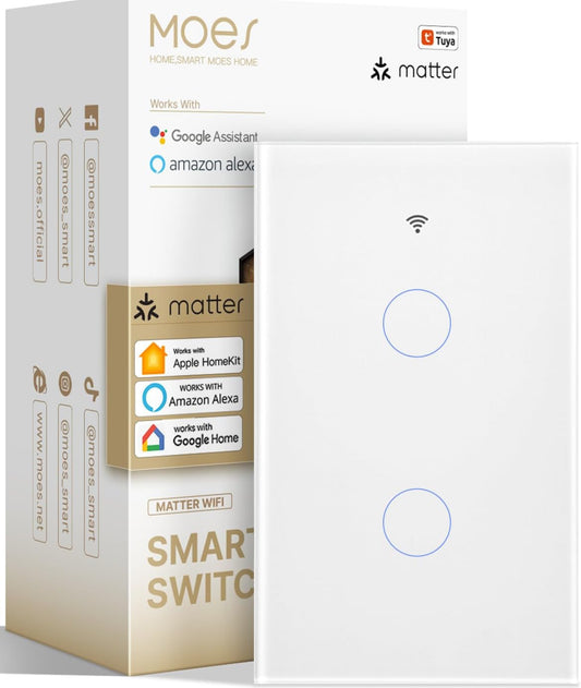 MOES Matter - Interruptor de pared táctil inteligente, interruptor de pared Wi-Fi, necesita cable neutro, un solo polo