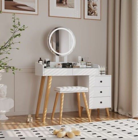 Dressing Table With LED Lights Glass Top Dressing Table