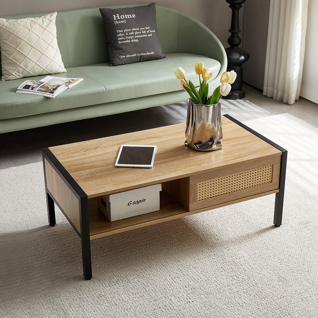 Rattan Coffee Table Metal Legs