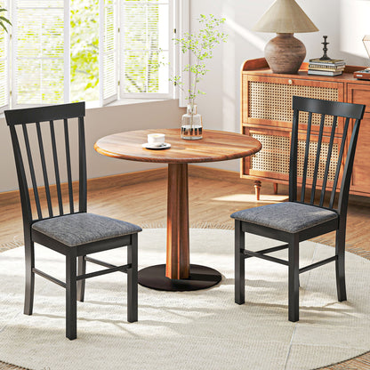 Wooden Dining Chairs Set of 2, Farmhouse Upholstered Kitchen Chairs with Rubber Wood Frame, Black and Gray