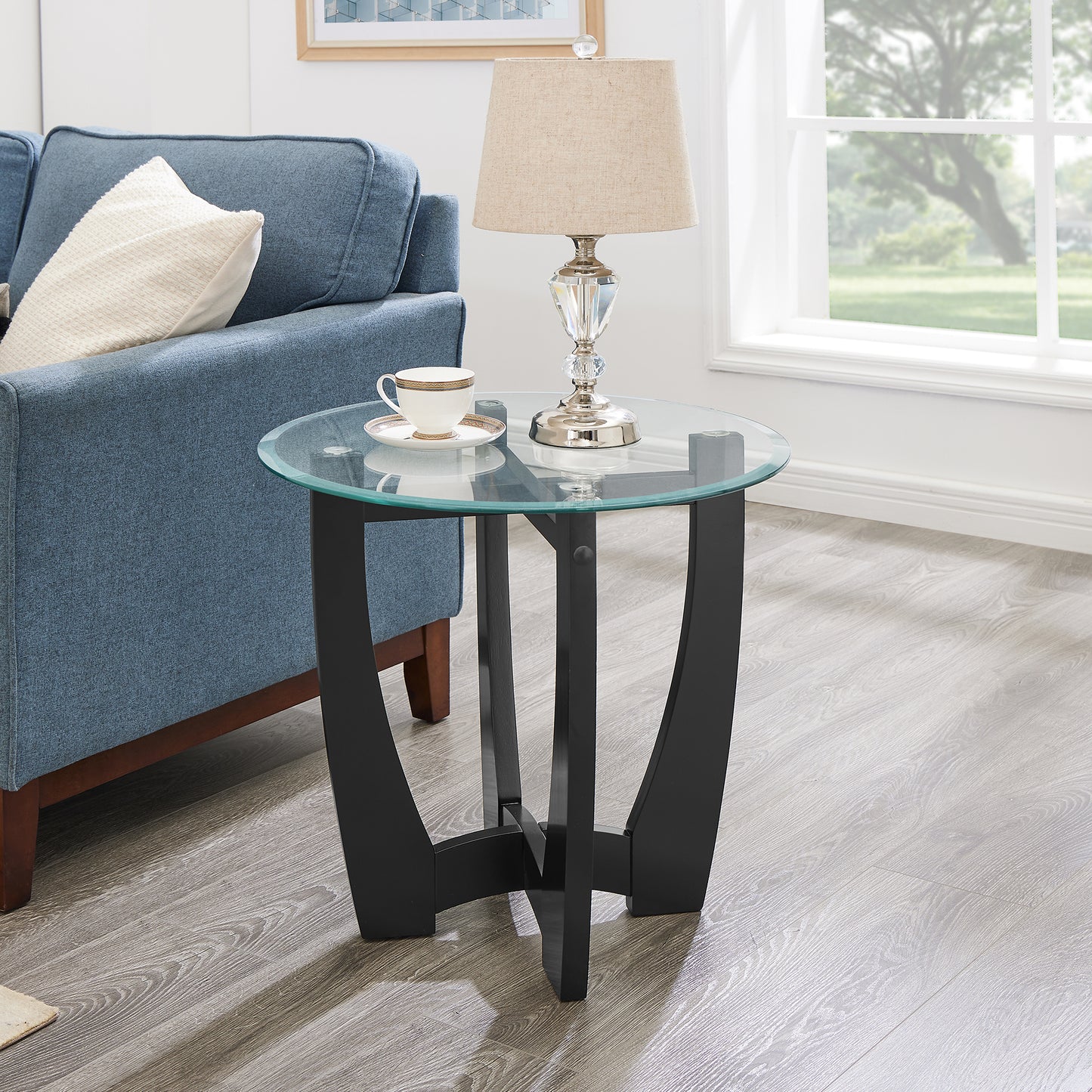 23.5 Inch Round Glass Coffee Table, Black Round Coffee Table Center