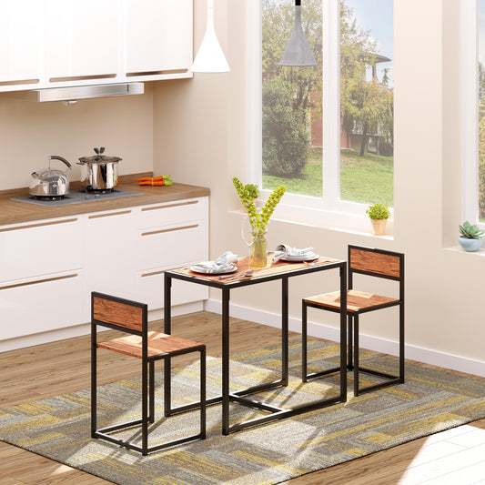 3-Piece Industrial Dining Table Set For 2, Kitchen Table And Chairs, Dining Room Sets For Small Spaces, Rustic Brown