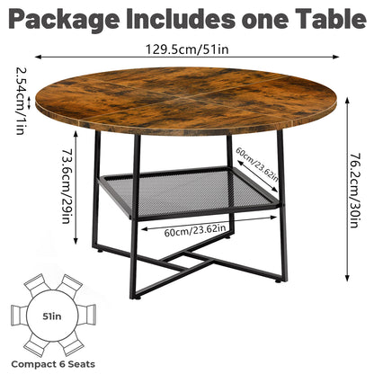 51inch Round Dining Table For 4-6  Tiger Stripes Black Wooden Dining