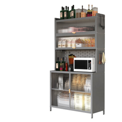 73'' Tall Kitchen Pantry Cabinet , 6 Level Flip Door With Pegboard Spacious, Adjustable & Stylish Metal Pantry Storage Cabinet, Anti-Tip Design Hutch For Kitchen, Dining Room, Living Room Grey