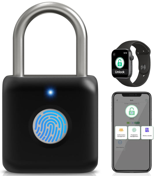Pothunder - Candado de huellas dactilares, candado inteligente, bloqueo de casillero, bloqueo de huellas dactilares con liberación de aplicación, recargable por USB