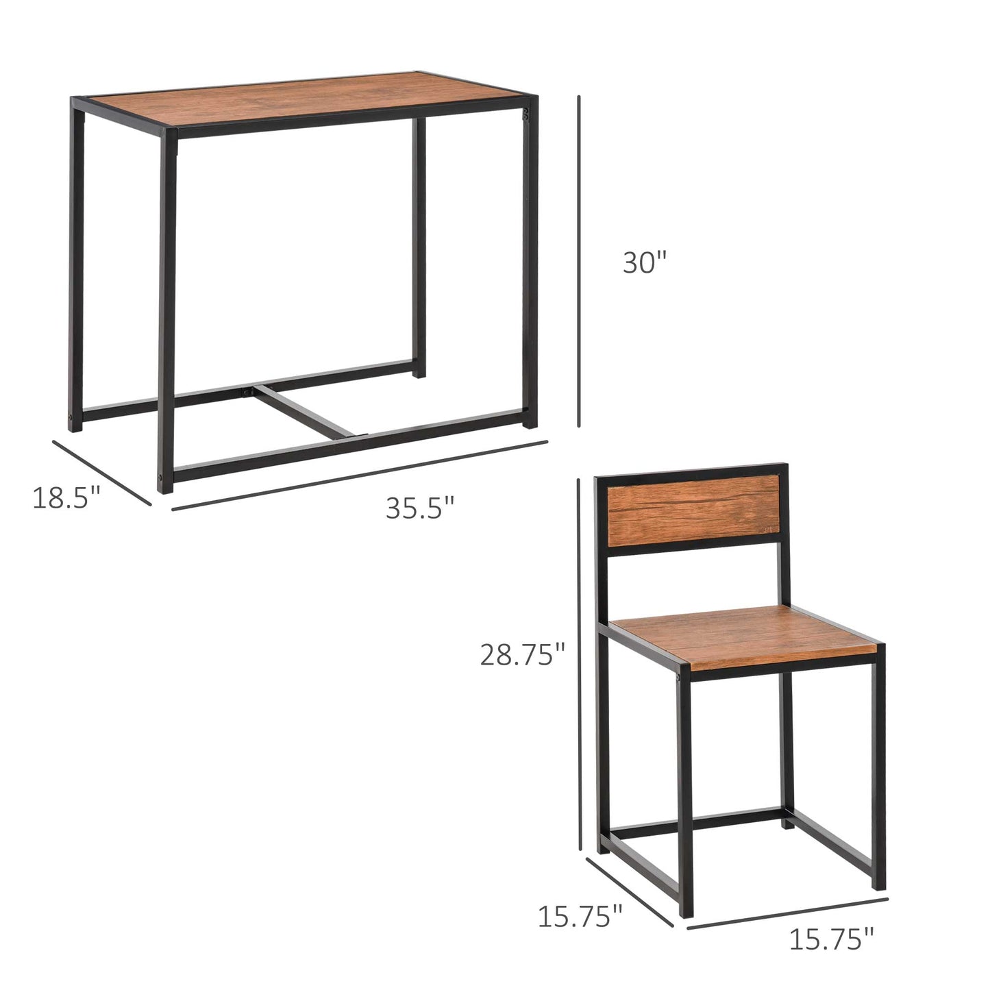 3-Piece Industrial Dining Table Set For 2, Kitchen Table And Chairs, Dining Room Sets For Small Spaces, Rustic Brown