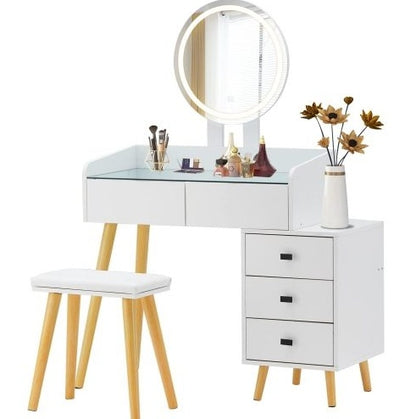 Dressing Table With LED Lights Glass Top Dressing Table