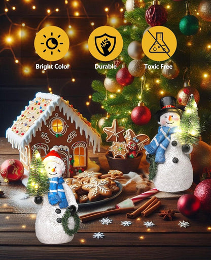 Duo - Figuras de muñeco de nieve de resina de 5 pulgadas con corona de árbol de Navidad iluminada