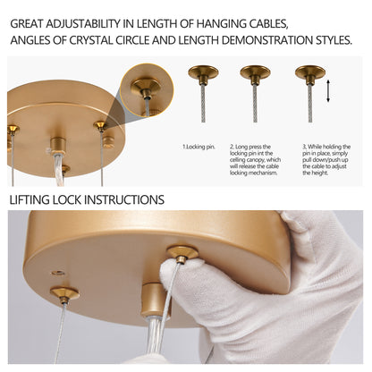 24-inch Modern Golden Pendant Light With Cascading Crystal Strands, Ideal For Living Room, Dining Room And Foyer, High-End Decorative Lighting Fixture Bulb Not Included