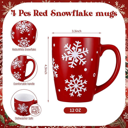 Juego de 4 tazas de cerámica de copo de nieve para regalo, 12 onzas