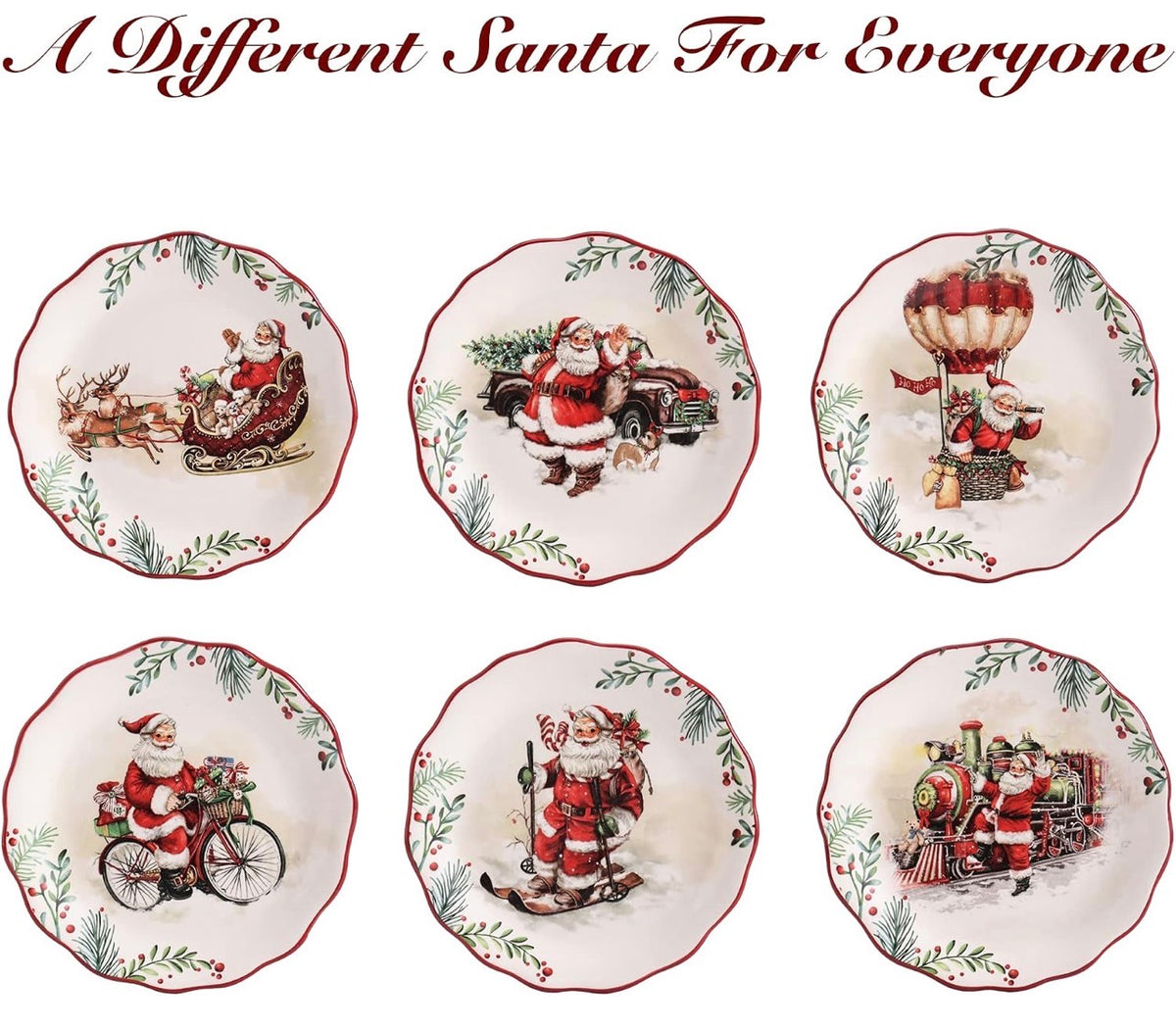 Santa On The Way - Juego de 6 platos festoneados para aperitivos