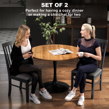 Wooden Dining Chairs Set of 2, Farmhouse Upholstered Kitchen Chairs with Rubber Wood Frame, Black and Gray