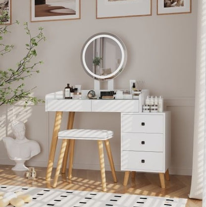 Dressing Table With LED Lights Glass Top Dressing Table