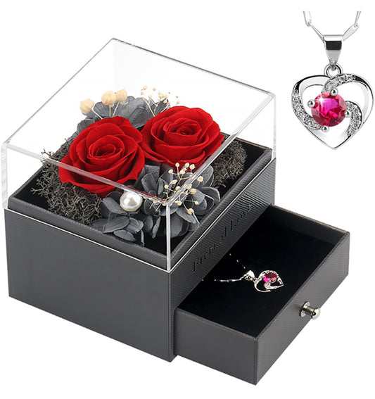 Preserved Rose,Birthday Gifts for Women Mom Girlfriend,Gifts for Mom Grandma Wife Daughter Sister,Jewelry Boxes with Necklace