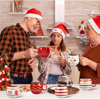 Juego de 6 tazas de Navidad, bolas de Navidad, taza de café, color dorado, rojo