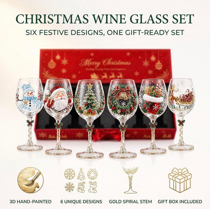 Juego de caja de regalo de colección de copas de vino 3D de Navidad