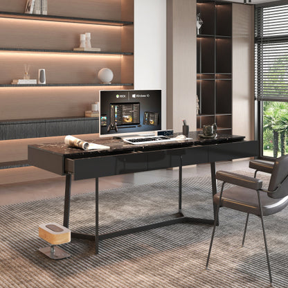 Modern Black 70.87  Computer Desk, Study & Work Desk  Y-Shaped Metal Legs