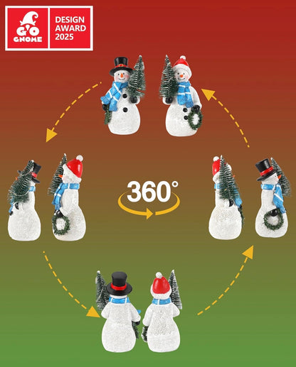 Duo - Figuras de muñeco de nieve de resina de 5 pulgadas con corona de árbol de Navidad iluminada