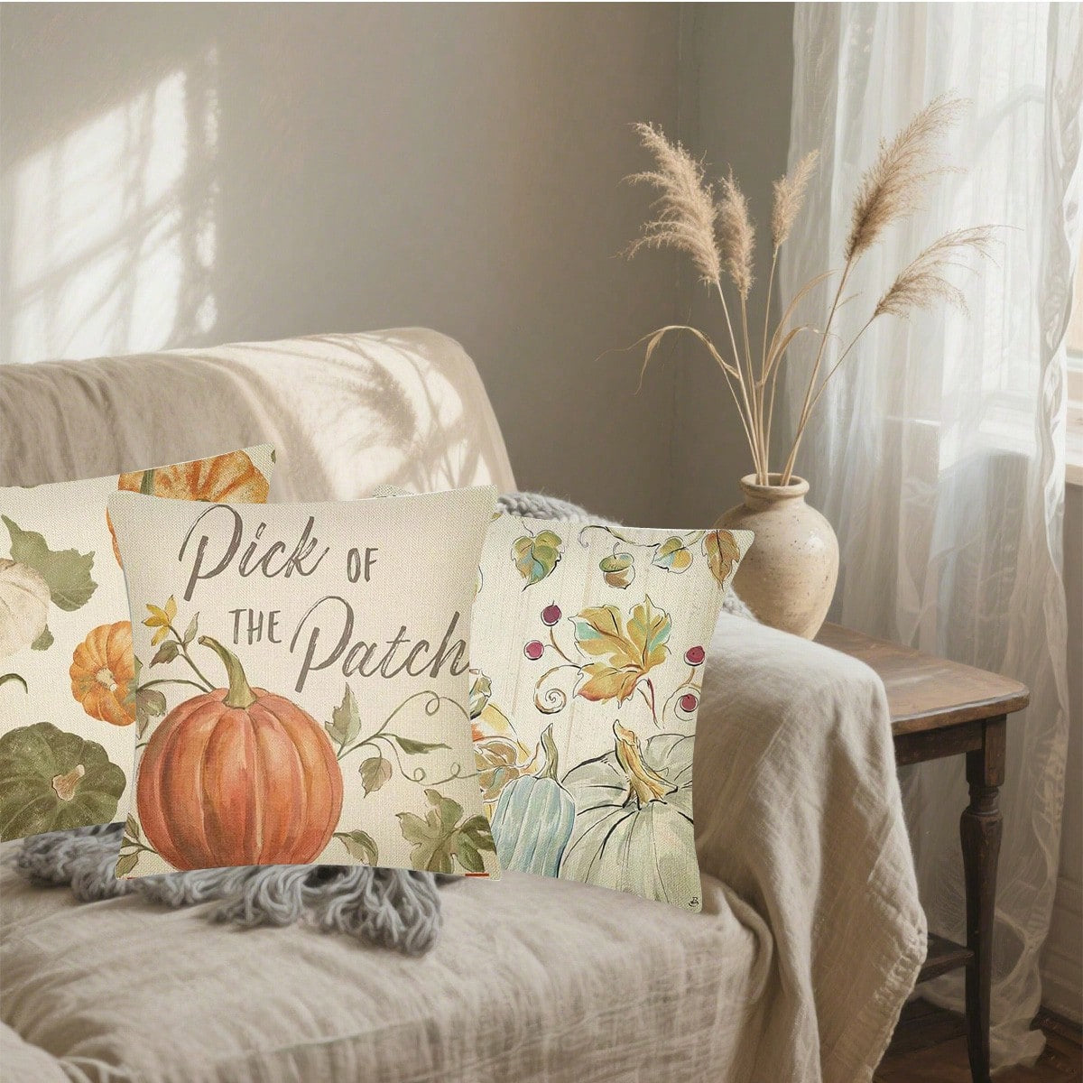 Fall Pillow Covers Set Of 4 Pumpkin Pick, Throw Pillow Covers Thanksgiving Watercolour Outdoor Farmhouse Pillow Case For Home Sofa Couch Supplies