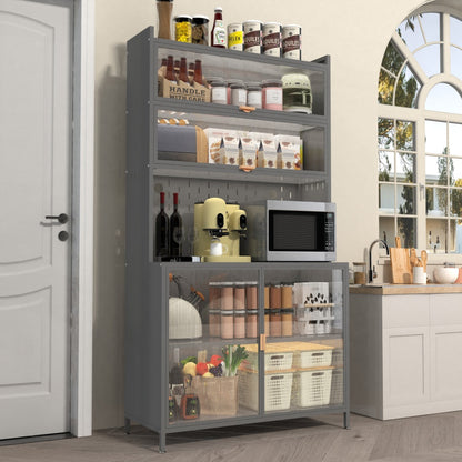 73'' Tall Kitchen Pantry Cabinet , 6 Level Flip Door With Pegboard Spacious, Adjustable & Stylish Metal Pantry Storage Cabinet, Anti-Tip Design Hutch For Kitchen, Dining Room, Living Room Grey