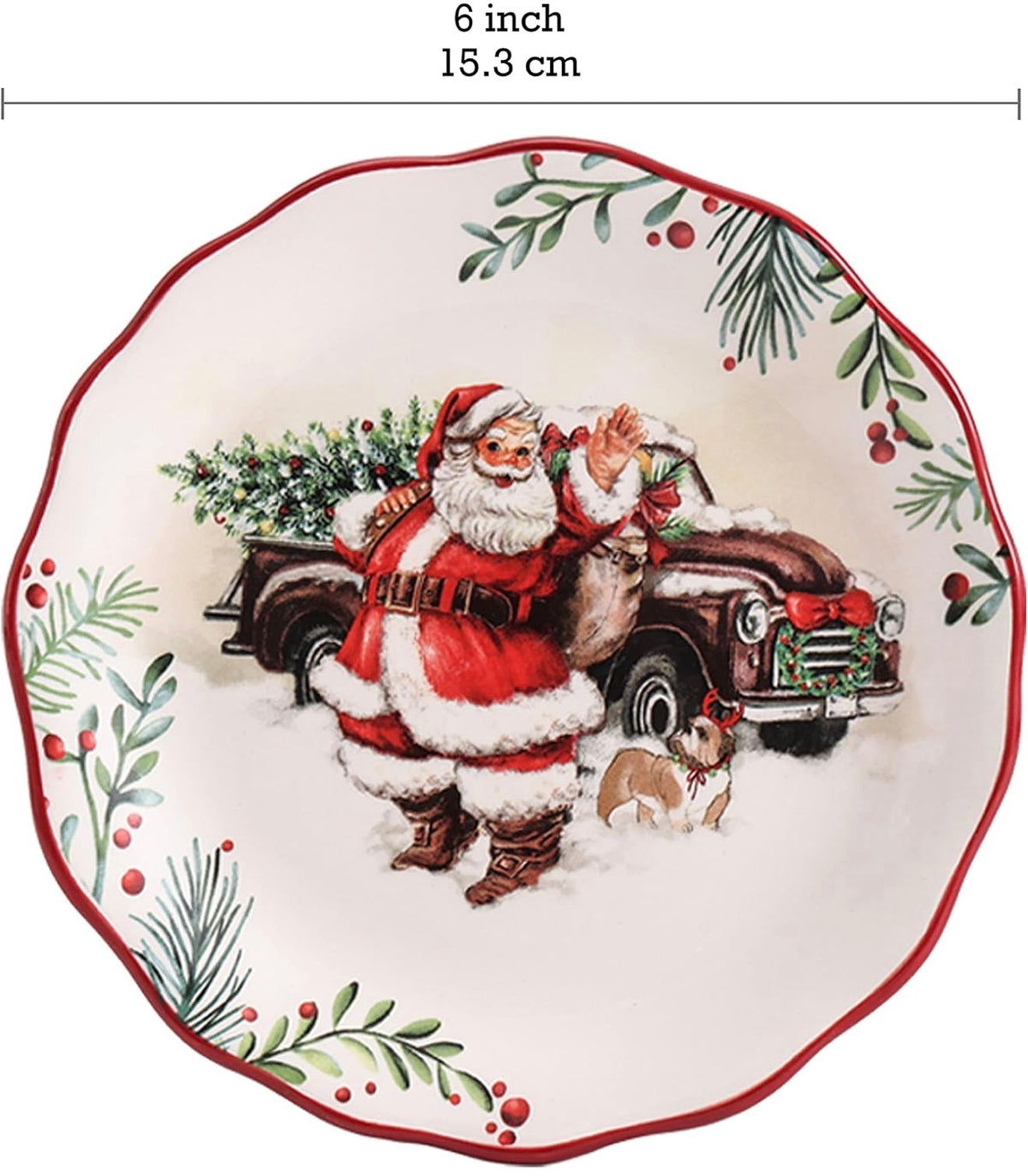 Santa On The Way - Juego de 6 platos festoneados para aperitivos
