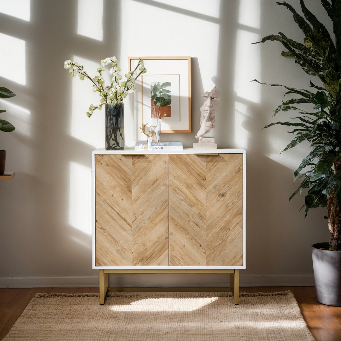 Gabinete Blanco y Dorado Moderno con 2 Puertas