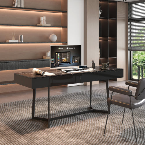 Modern Black 70.87  Computer Desk, Study & Work Desk  Y-Shaped Metal Legs