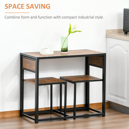 3-Piece Industrial Dining Table Set For 2, Kitchen Table And Chairs, Dining Room Sets For Small Spaces, Rustic Brown